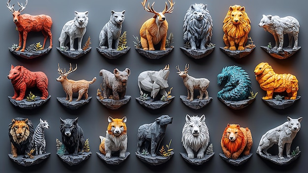 Highdetail 3D animal icons colorful and clean isometric view rendered in Blender and C4D