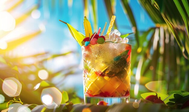 Photo highkey image of a colorful tropical drink