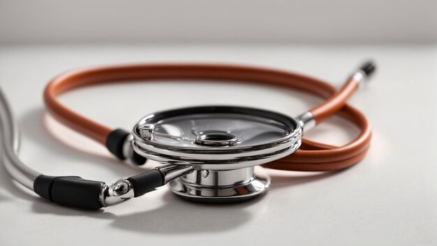 Highlight the symmetrical design of a stethoscope placing it centrally against a white background t