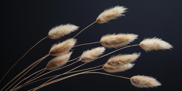 Photo highlighting beautiful dried bunny tails grass on black background minimalism studio shot high re