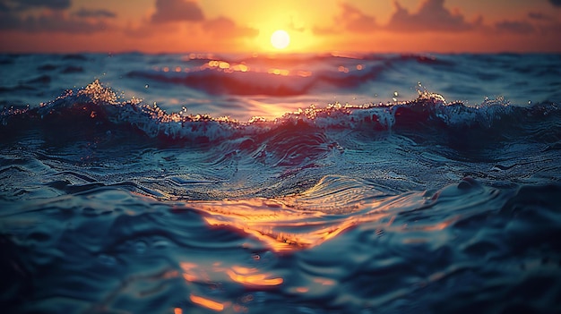 Highlighting photograph of dark blue water close up shot golden hour hyper realistic beautiful