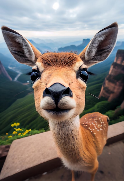 Highly defined macro photography selfie of a cute deer face close up image generative AI