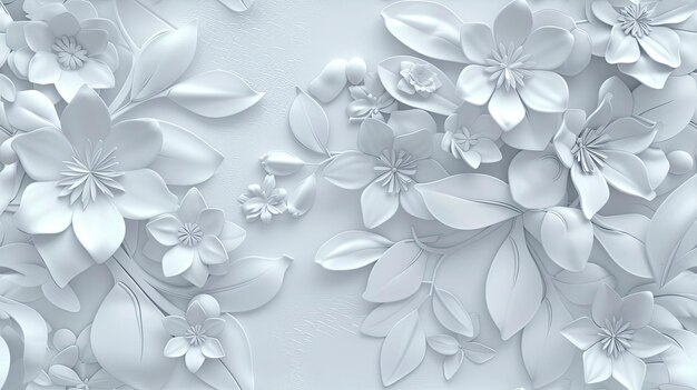 a highly detailed 3D representation of elegant spring florals in a white color scheme SEAMLESS PATTERN