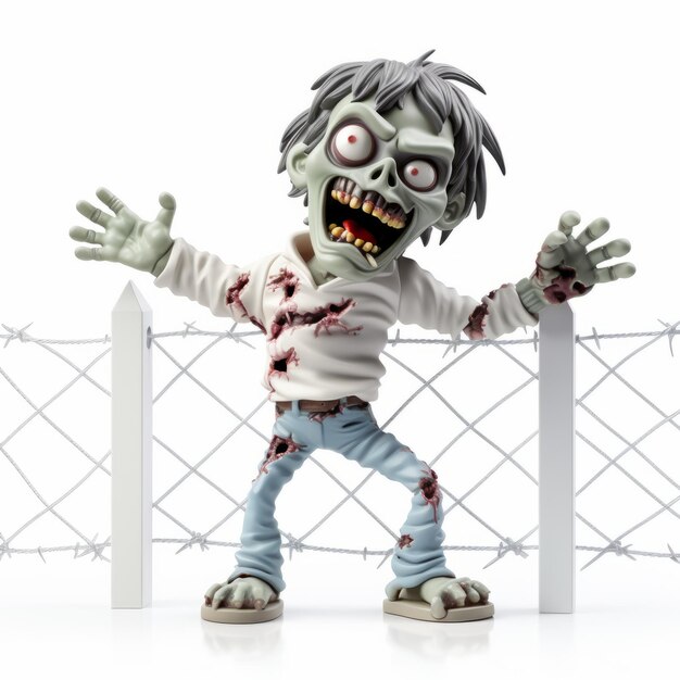 Highly Detailed Cartoony Zombie Figure Leaning Against Fence