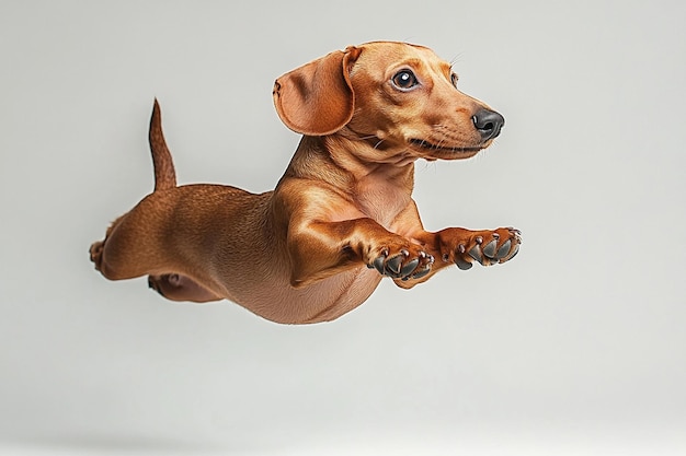 Photo highly detailed charming dachshund puppy on a minimalist pure white background soft warm lightin