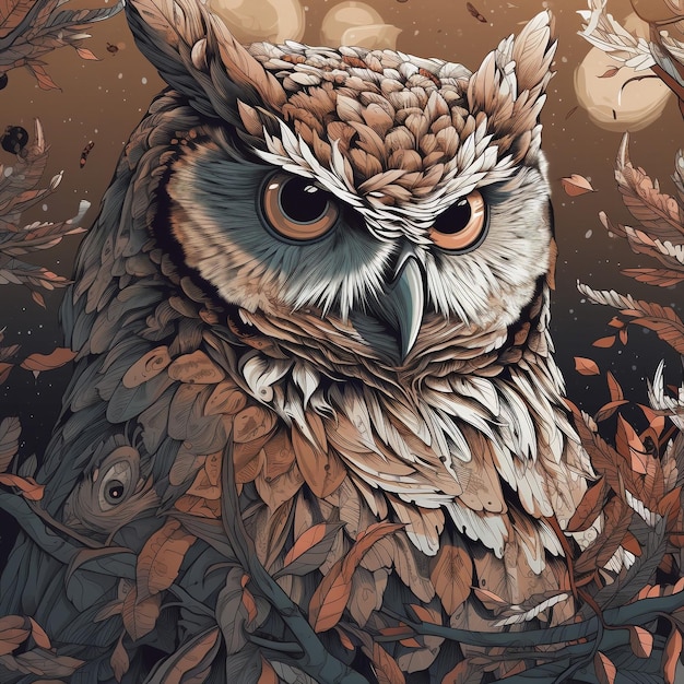 highly detailed cute owl very detailed head comic cover