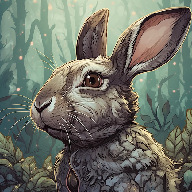 highly detailed cute rabbit very detailed head comic concept