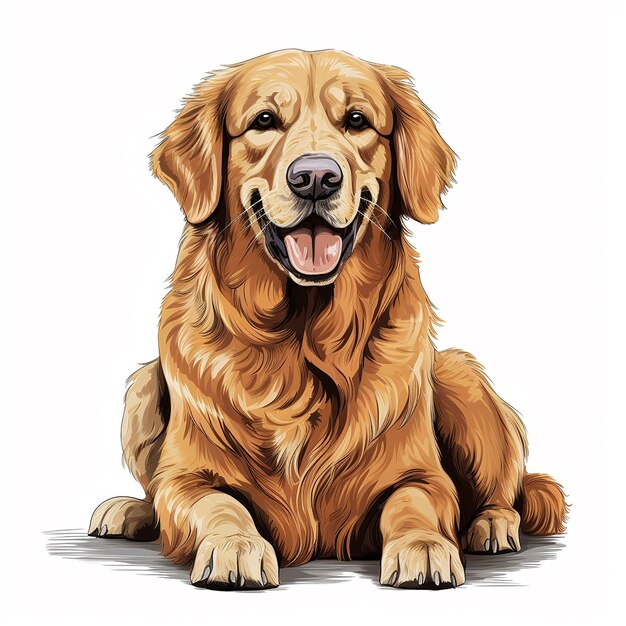 Highly Detailed Front View of a Golden Retriever Sitting