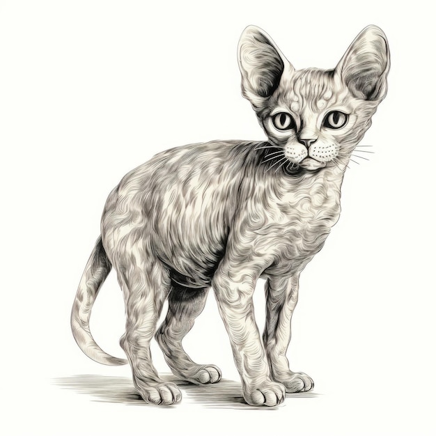 Photo highly detailed illustration of a sculpted sphynx cat with big eyes and big ears