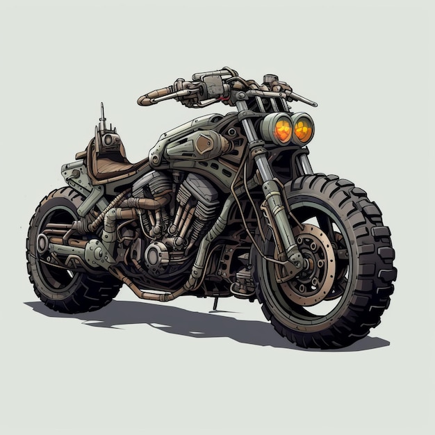 Highly Detailed Postapocalyptic Motorcycle Illustration