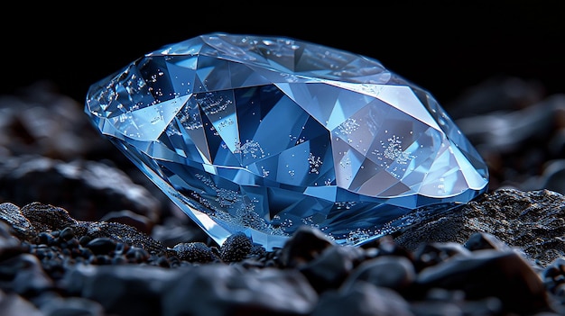 A highly detailed ultrarealistic blue diamond on a black background