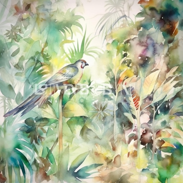 highly detailed watercolor painting of tropical forest