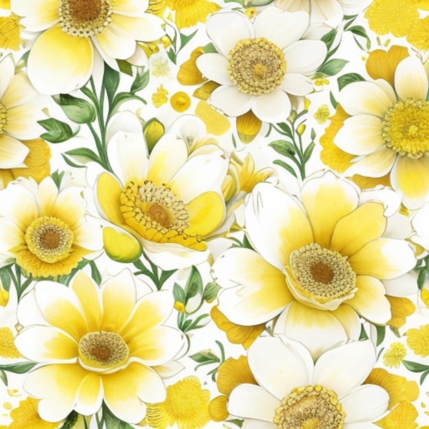 Highly Detailed Yellow Flowers in Watercolor Fantasy