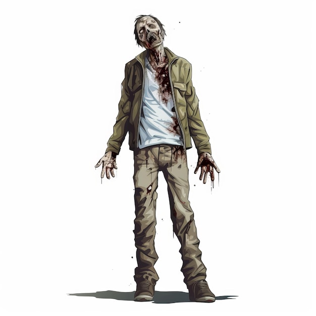 Highly Detailed Zombie Character In White Jacket And Pantaloons