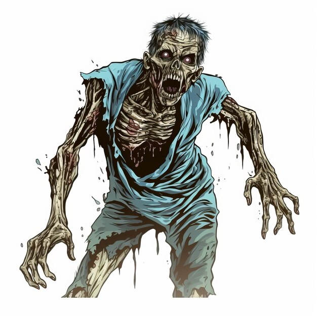 Photo highly detailed zombie illustration with distorted proportions and junglecore vibes