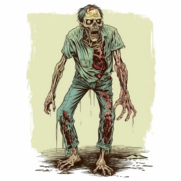 Photo highly detailed zombie illustration with nanopunk and vibrant yankeecore style