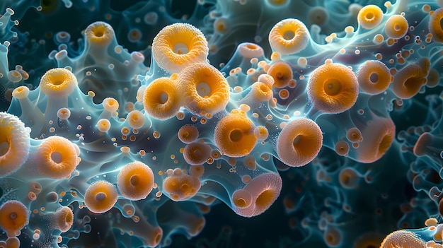 Highly Magnified 3D Microscopic Bacteria Colony Under Laboratory Conditions