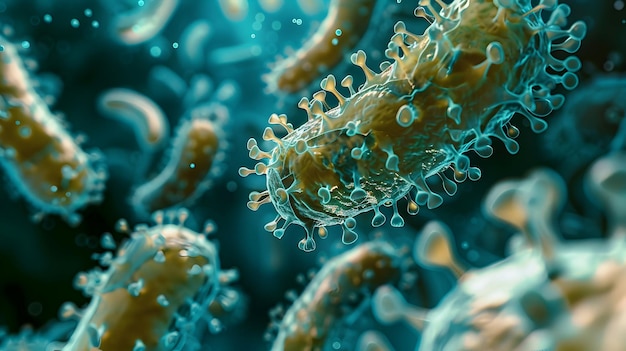 Highly Magnified 3D Microscopic Bacteria Colony Under Laboratory Conditions