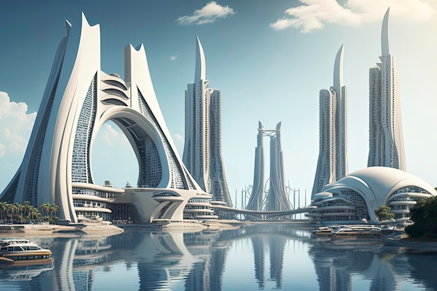 Highly realistic digital realism white futuristic city Generative AI