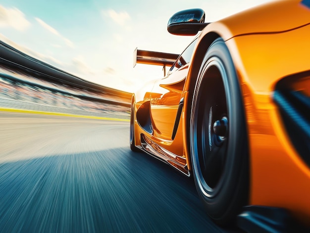 Photo highperformance car accelerating on open race track