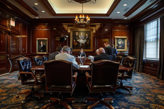 highpowered corporate boardroom with leather chairs