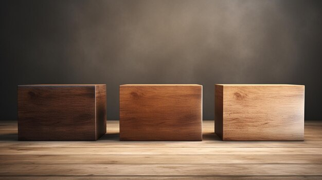 Photo highquality 3d podium with natural wood surfaces and lighting