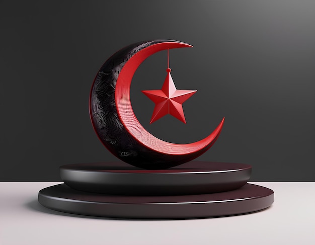 Highquality 3D render of a minimalist Turkish crescent and star in deep black on a white 29 Ekim