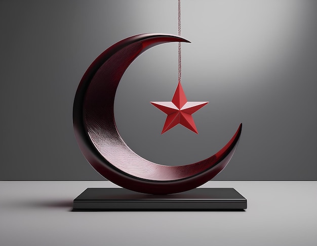 Photo highquality 3d render of a minimalist turkish crescent and star in deep black on a white 29 ekim