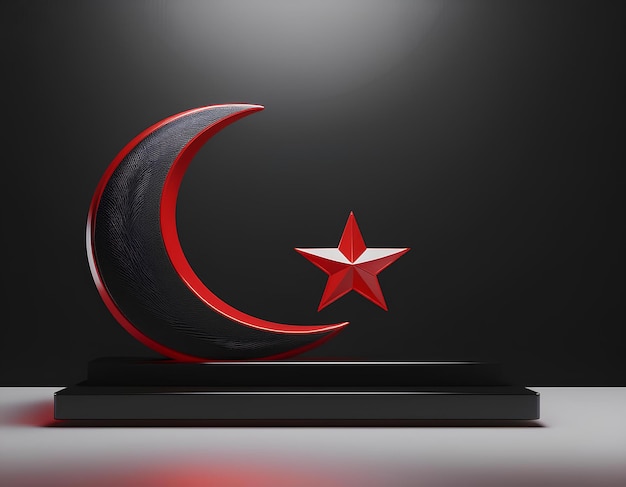 Photo highquality 3d render of a minimalist turkish crescent and star in deep black on a white 29 ekim