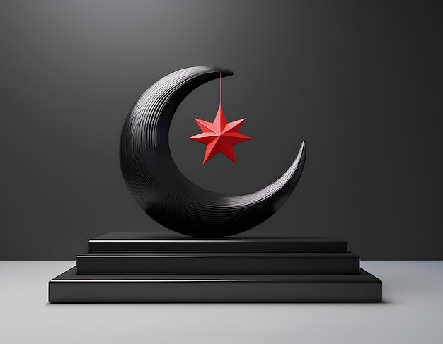 Highquality 3D render of a minimalist Turkish crescent and star in deep black on a white 29 Ekim