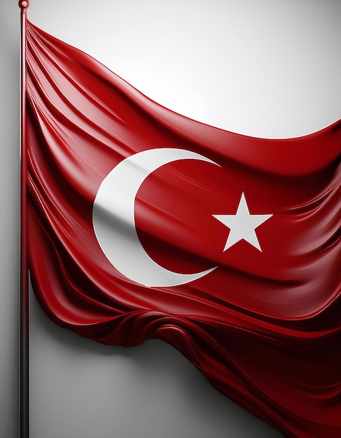 Highquality 3D render of a minimalist Turkish flag with a clean white surface deep black 29 ekim