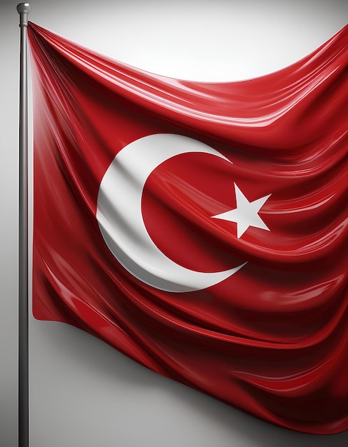 Highquality 3D render of a minimalist Turkish flag with a clean white surface deep black 29 ekim