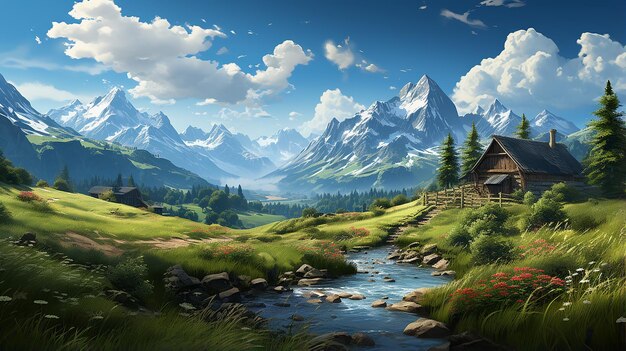 HighQuality Blue Sky Shining Sun Mountains Beautiful Scenery