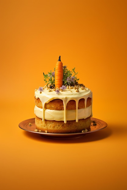 HighQuality Carrot Cake with Cream Cheese Frosting on Pastel Yellow Background