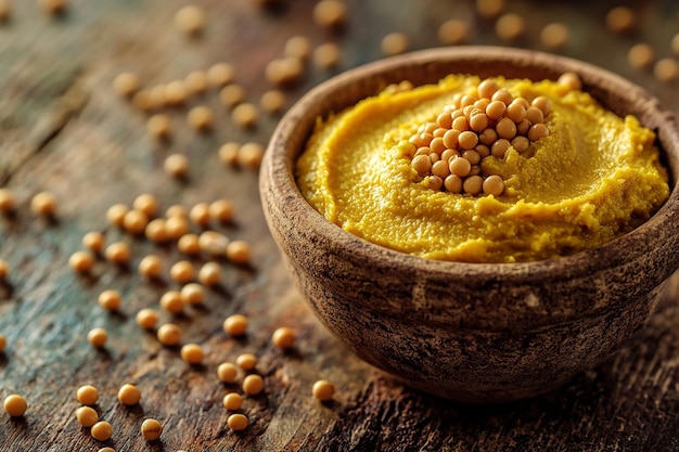 Photo highquality food photo of mustard seeds and mustard paste on a rustic background