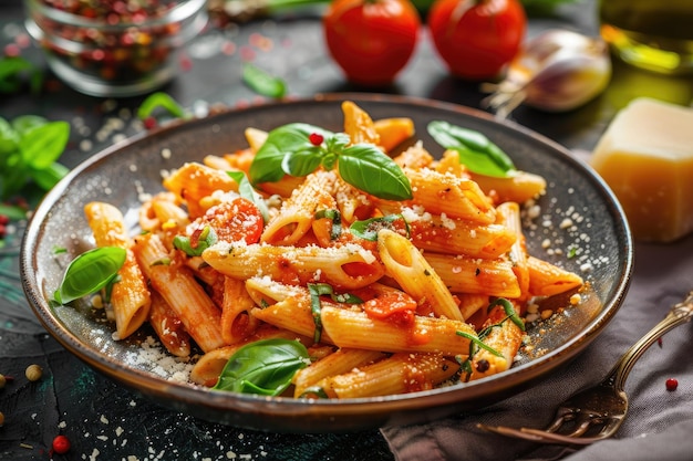 Photo highquality food photograph of italian penne allarrabbiata capturing the spice and flavor