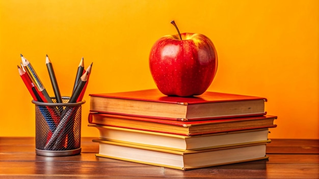 HighQuality HD Photo of Apple Books and Pen for Back to School Concept Design