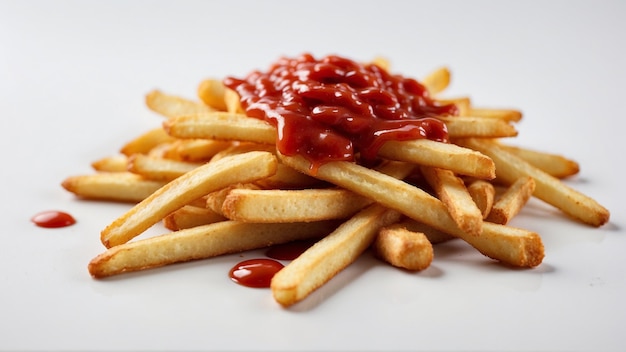 Highquality image of crispy french fries with one red ketchup on a clean background