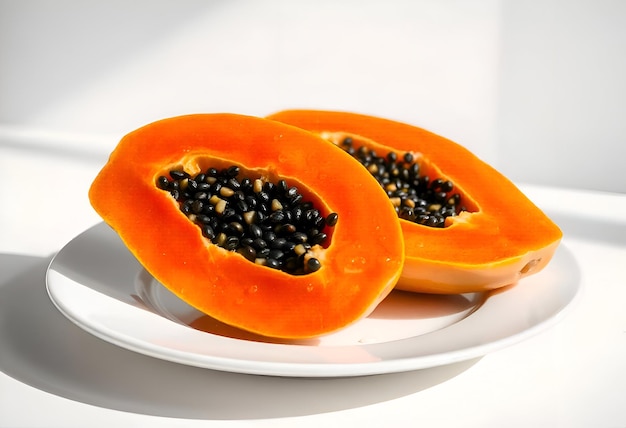 Photo highquality image of a juicy papaya split in half