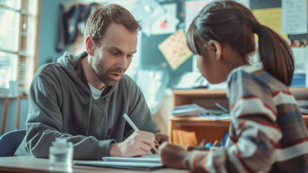 Photo highquality image of a success tutoring session depicting a tutor and student