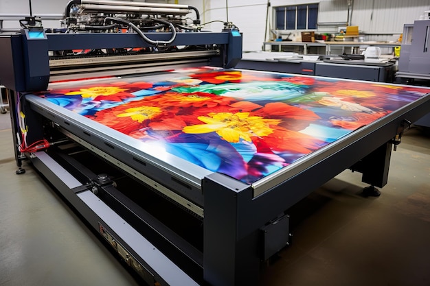 HighQuality Large Format Digital Printer Creating Vivid Floral Prints in Modern Print Shop