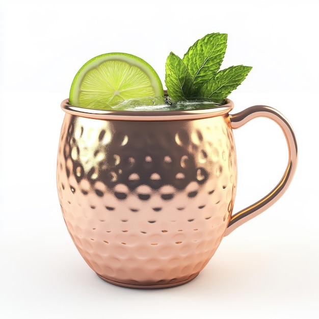 Highquality photo of Moscow Mule in Copper Mug on white background