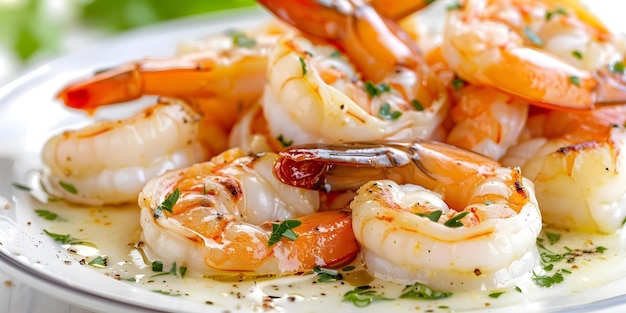 HighQuality Photo of Shrimp Scampi in Garlic Butter Sauce on a White Background Concept Food Photography Shrimp Scampi Garlic Butter Sauce HighQuality Image White Background