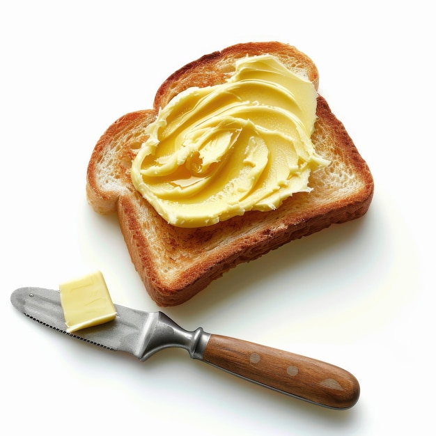 Photo highquality photograph of butter spread with knife on toast isolated on white background