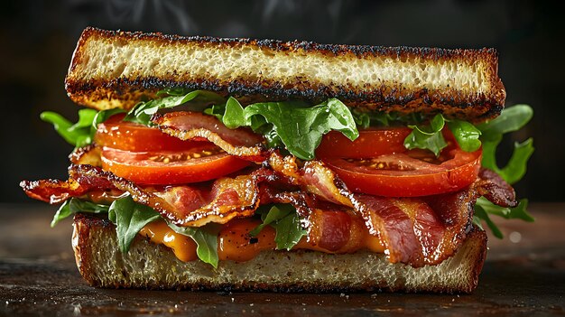 Photo highquality photorealistic blt sandwich with smoky bacon and fresh lettuce and tomatoes