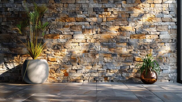 Photo highquality product backdrop stone wall with plant vases