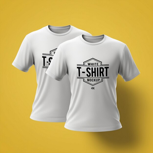 Photo highquality tshirt design mockup white tshirts on yellow background