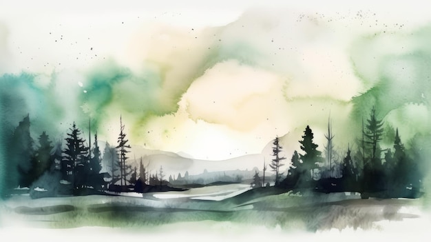 Highquality Tundra Silhouette Watercolor Painting