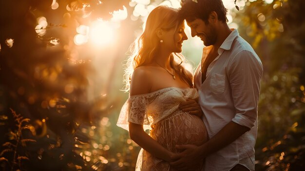 HighRes Family with Expecting Mother Embraced in Love Support and Glossy Backdrop During Pregnancy