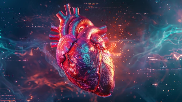 HighResolution 3D Render of AIIntegrated Human Heart for Future Health Technology Designs